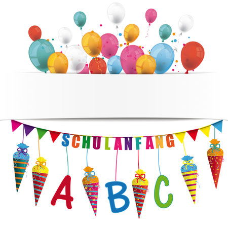 German text Schulanfang, translate Back to School. Eps 10 vector file.のイラスト素材