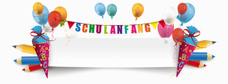 German text Schulanfang, translate Back to School. Eps 10 vector file.のイラスト素材