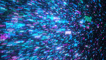Futuristic AI prompt matrix on the dark background. 3d illustrations.の写真素材