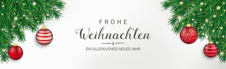German text Merry Christmas and Happy New Year, translate Merry Christmas and Happy New Year. Eps 10 vector file.のイラスト素材