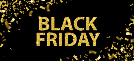 Black Friday banner with golden confetti. Eps 10 vector file.のイラスト素材