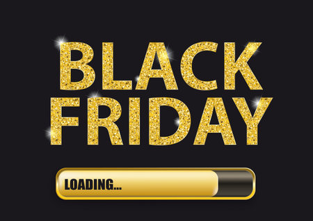Golden confetti with the text Black Friday and loading progress bar. Eps 10 vector file.のイラスト素材