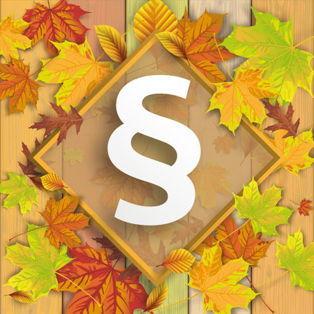 Autumn foliage with a white paragraph on a wooden background and orange frame. Eps 10 vector file.のイラスト素材