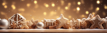 Christmas gingerbread cookies in the snow. Generative AIの素材