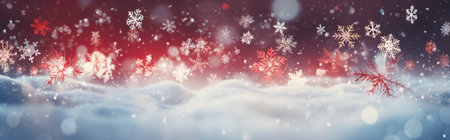 Red magic winter background banner. Generative AI.の素材