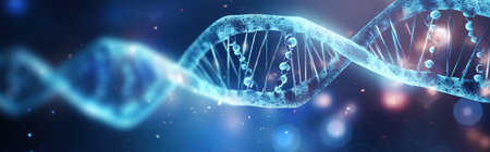 A blue banner with an abstract DNA helix. Generative AIの素材
