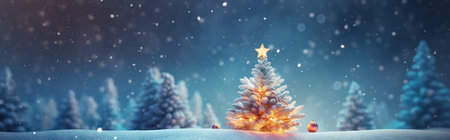 A magical Christmas tree in the winter forest. Generative AI.の素材