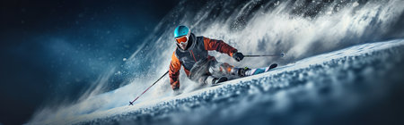 A skier in the mountains. Generative AI.の素材