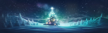 A magical Christmas tree in the winter forest. Generative AI.の素材