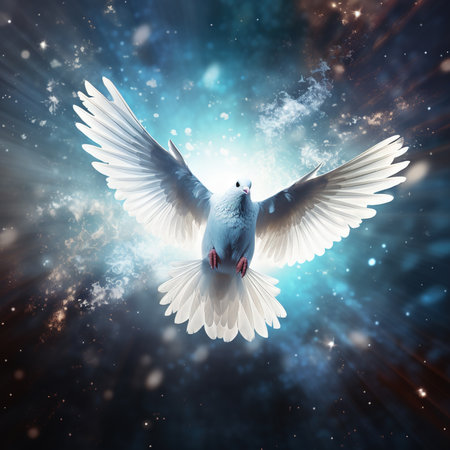 The dove of peace in the sky. Generative AI.の素材