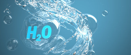 Text H2O in the water with bubbles. 3d illustrations.の写真素材