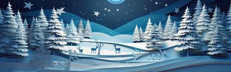Christmas header in paper cut style with forest in the winter. Generative AIの素材