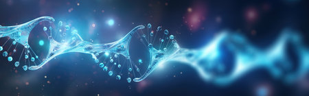 A blue banner with an abstract DNA helix. Generative AIの素材