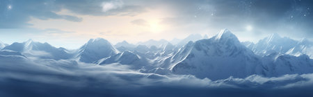The snow-covered mountains view. Generative AIの素材