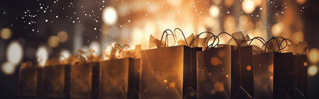 Black friday banner with shopping bags. Generative AI.の素材