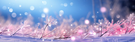 Pink magic winter background banner. Generative AI.の素材