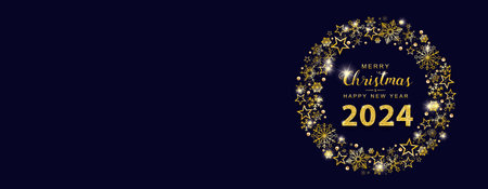 Golden snowflakes and stars advent wreath on the blue background. Eps 10 vector file.のイラスト素材