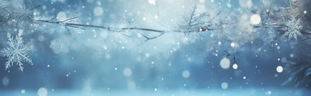 Blue magic winter background banner. Generative AI.の素材