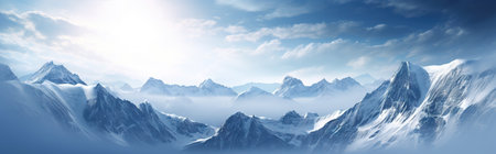 The snow-covered mountains view. Generative AIの素材