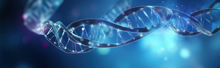 A blue banner with an abstract DNA helix. Generative AIの素材