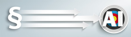 White arrows with paragraph, AI and classic target on the gray background. Eps 10 vector file.のイラスト素材