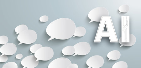 Header with bevel speech bubbles and the text AI on the gray background. Eps 10 vector file.のイラスト素材