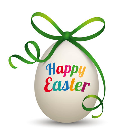 Egg with green ribbon and text Happy Easter. Eps 10 vector file.のイラスト素材