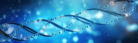 A blue banner with an abstract DNA helix. Generative AIの素材
