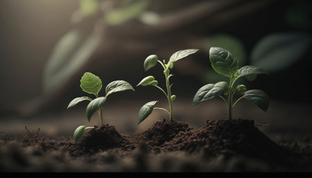 Seedlings at different stages, as a metaphor for economic growth. Generative AIの素材