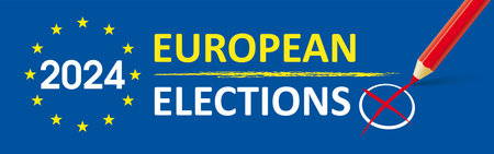 Blue banner for European Elections 2024. Eps 10 vector file.のイラスト素材