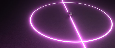 Futuristic football ground with neon lights. 3d illustration.の写真素材