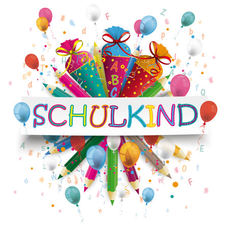 German text Schulkind, translate Schoolkid. Eps 10 vector file.のイラスト素材