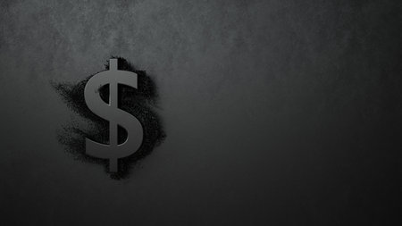 3D illustration of the black dissolving dollar - dollar crash.の写真素材