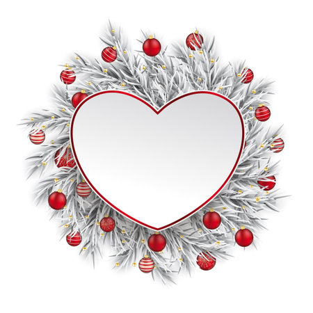 The paper heart with frozen twigs and red baubles.  Eps 10 vector file.のイラスト素材