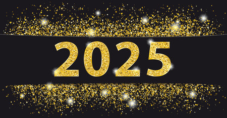 Black paper banner with golden sand and text 2025.  Eps 10 vector file.のイラスト素材