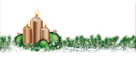 White Christmas card with snowflakes, candles and green Christmas twigs. Eps 10 vector file.のイラスト素材