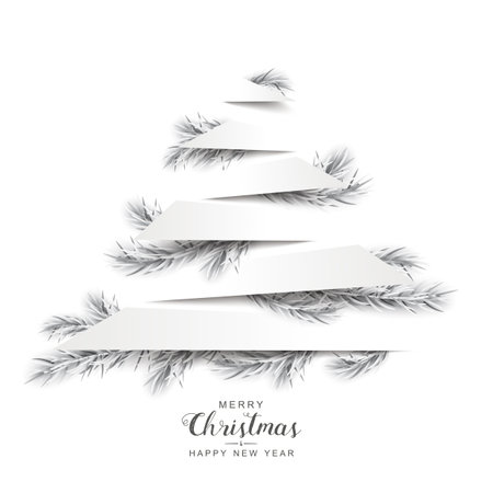 Christmas cover with white christmas tree and frozen fir branches.  Eps 10 vector file.のイラスト素材
