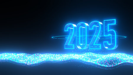 Digital New Year 2025. 3D illustration.
