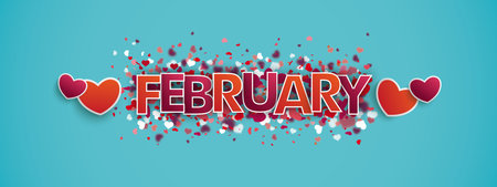 Hearts on the cyan background with the text February. Eps 10 vector file.のイラスト素材