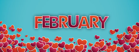 Hearts on the cyan background with the text February. Eps 10 vector file.のイラスト素材