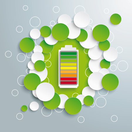 Infographic design with green leaves, circles and a battery on the grey background. Eps 10 vector file.のイラスト素材