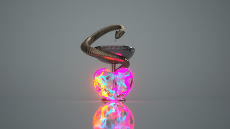 A heart with the staff of Asclepius on a grey background. 3d illustration.の写真素材