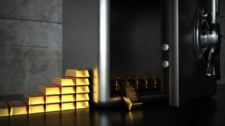 A 3D illustration of about gold trading with gold bars.の写真素材