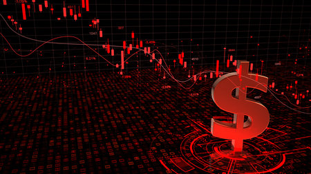 Bearish market, dollar crash. 3D illustrations.の写真素材