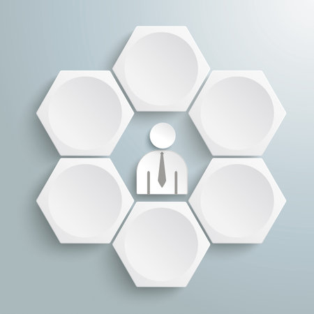 Infographic with honeycomb structure and a businessman on the gray background. Eps 10 vector file.のイラスト素材