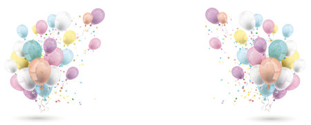 Colored balloons with confetti on the white background. Eps 10 vector file.のイラスト素材