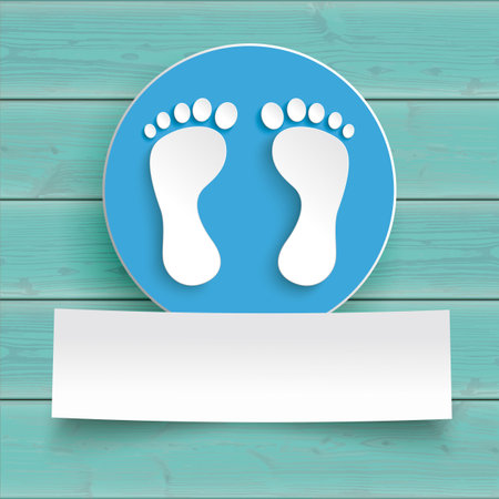 Podiatry design with two feet on the cyan wooden background. Eps 10 vector file.のイラスト素材
