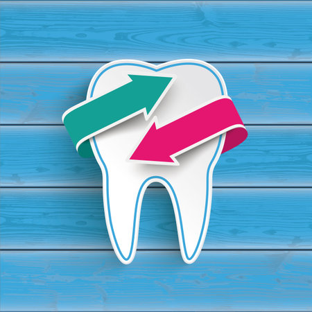 Dentist cover with a white tooth on the blue wooden background. Eps 10 vector file.のイラスト素材