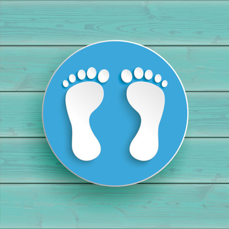 Podiatry design with two feet on the cyan wooden background. Eps 10 vector file.のイラスト素材