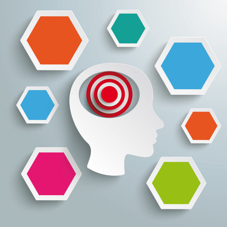 Infographic with a human head and red target on the gray background. Eps 10 vector file.のイラスト素材